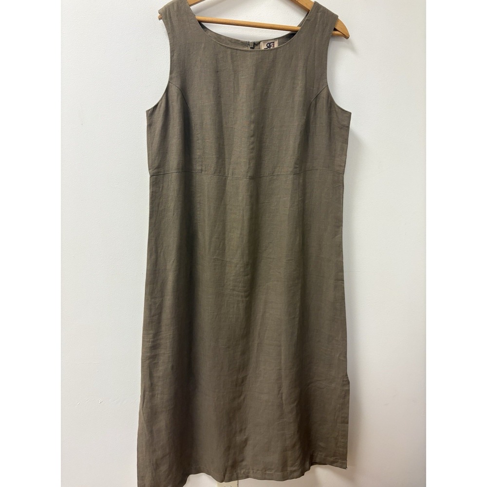 VTG Rafaella Dress Sz 10 100%Linen Tan/Beige Sleeveless Buttons Midi Lagenlook
